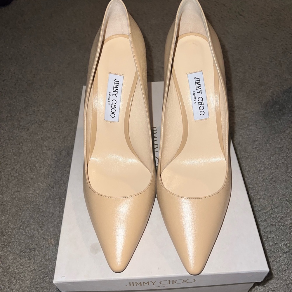 Brand new- never worn Jimmy Choo 'Romy' 100 Nude Leather Pump- Size 42
